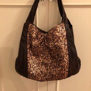 Banana Republic Brown  / Gold Leather Sequin Tote shoulder Bag